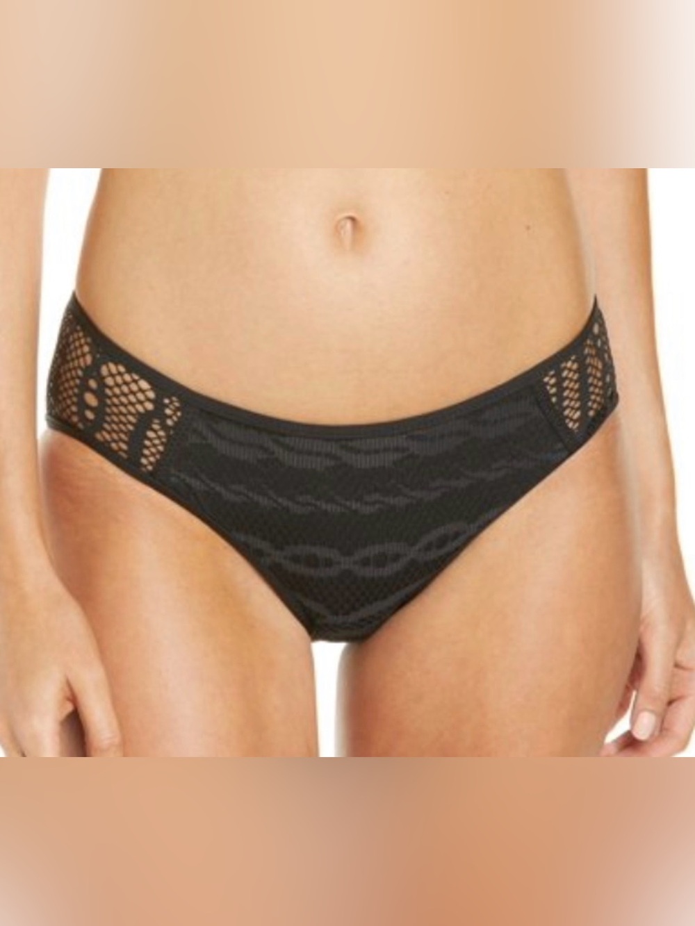 BECCA BY REBECCA VIRTUE BLACK KENNEDY CROCHET LACE BIKINI SWIMSUIT BOTTOMS SZ L